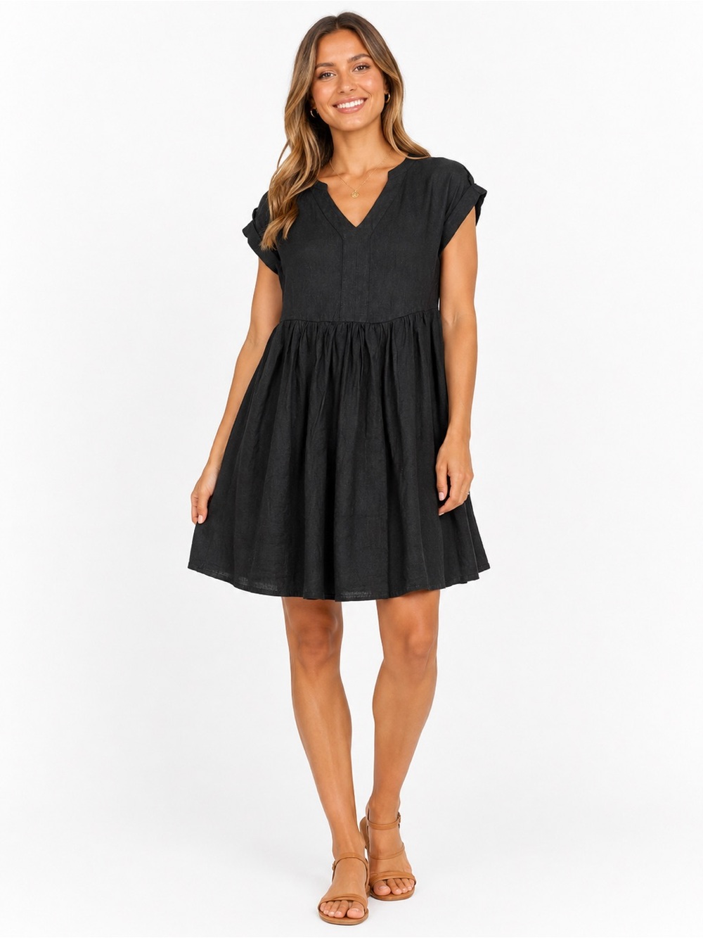 Briggs New York Black V-Neck Babydoll Mini Dress